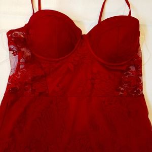 Red lace mini dress